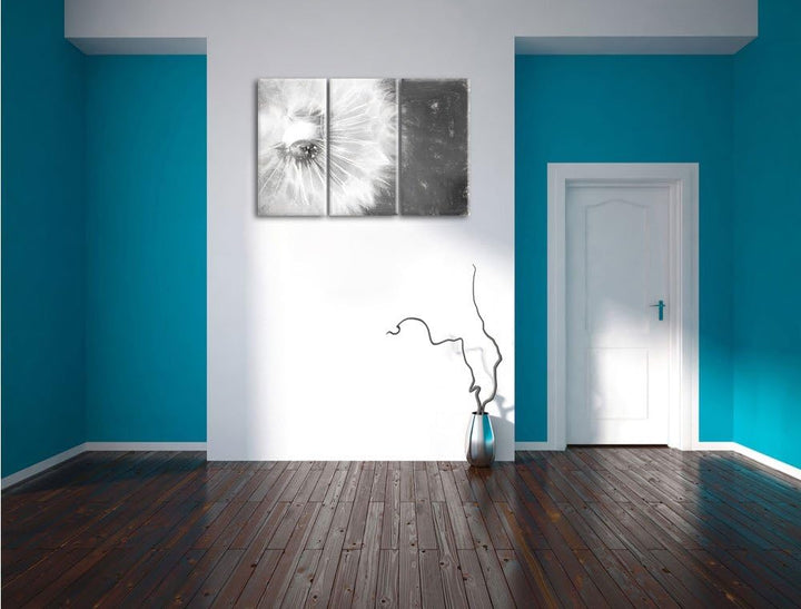 Pixxprint Kleiner Marienkäfer auf Einem Löwenzahn Kunst Kohle Effekt 3-Teiler Leinwandbild 120x80 Bi