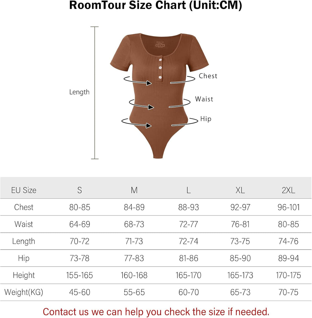 RoomTour Damen Body Elegant Bodysuit Knopf nach unten Stringbody Damen Runder Kragen Bodies for Dame