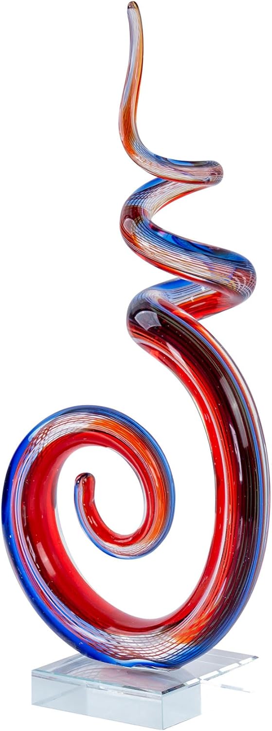 levandeo Designer Glas-Figur mit transparentem Sockel - Unikat - 34x16cm - hochwertig Gold Rot Weiss