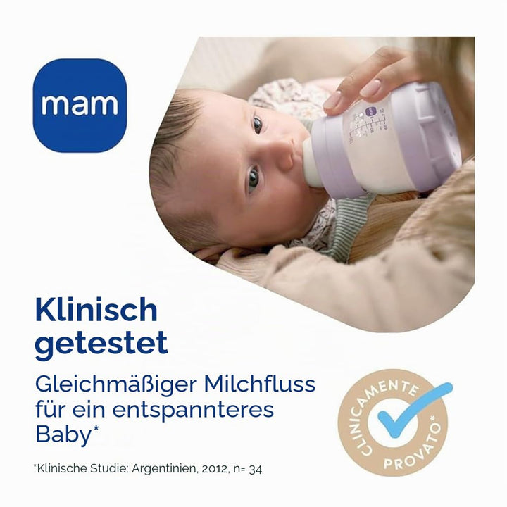 MAM Easy Start Babyflasche, 160 ml (2er-Set), Set mit 2 Anti-Kolik-Flaschen, reduziert Luftblasen un