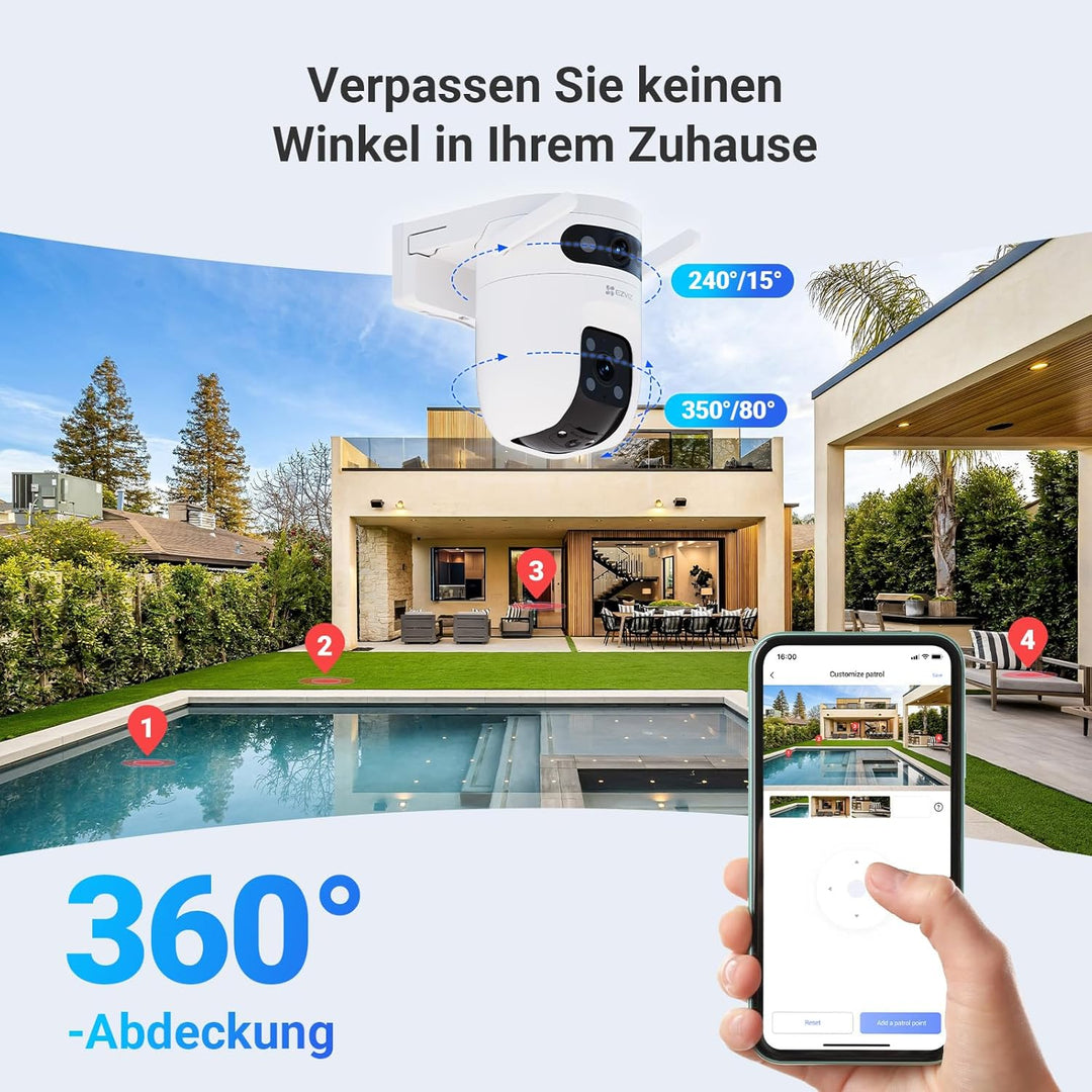 EZVIZ 5MP+5MP Überwachungskamera Aussen mit Dual-Lens, 2,4&amp;5GHz WLAN, 360° PTZ Überwachung Outdoor,