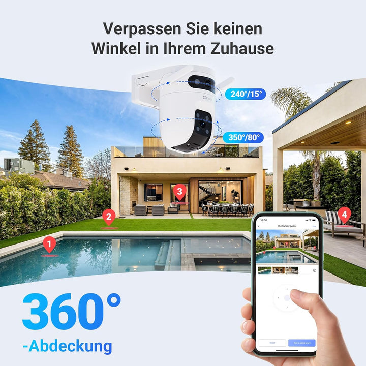 EZVIZ 5MP+5MP Überwachungskamera Aussen mit Dual-Lens, 2,4&amp;5GHz WLAN, 360° PTZ Überwachung Outdoor,