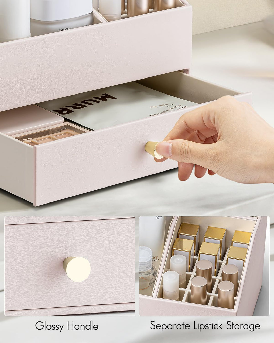 Vlando Make up Organizer mit 2 Schubladen, Schminktisch Organizer, Kosmetik Organizer, Schmink Organ