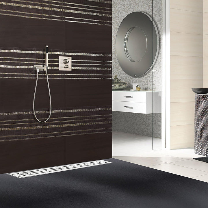 Elbe® Duschrinne 70 cm aus Edelstahl, 3-reihig-Schlitzm Muster, Duschablauf mit Siphon und Haarsieb,