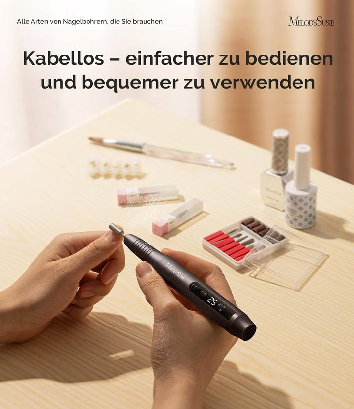 MelodySusie Kabellos Nagelfräser für Gelnägel, Elektrische Nagelfeile 25000 u/min, PC180G Profession