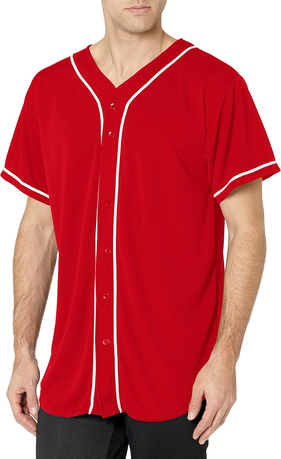 Augusta Herren Wicking Mesh Button Front Jersey with Braid Trim M Rot / Weiss, M Rot / Weiss