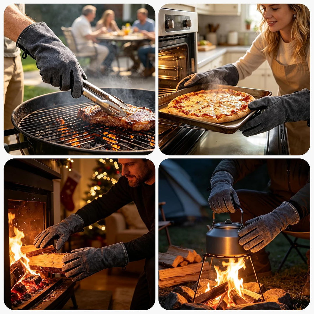 APOGO Ofenhandschuhe Backhandschuhe Grillhandschuhe 1 Paar Leder Grill Handschuhe 41x15X1.5cm Wildle