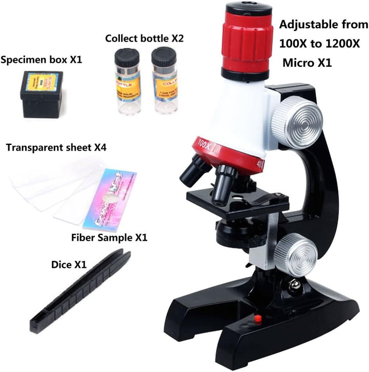 PHOEWON Kinder Mikroskop Scientific Mikroskop Spielzeug mit LED Beleuchtung 100x 400x 1200x Vergröss