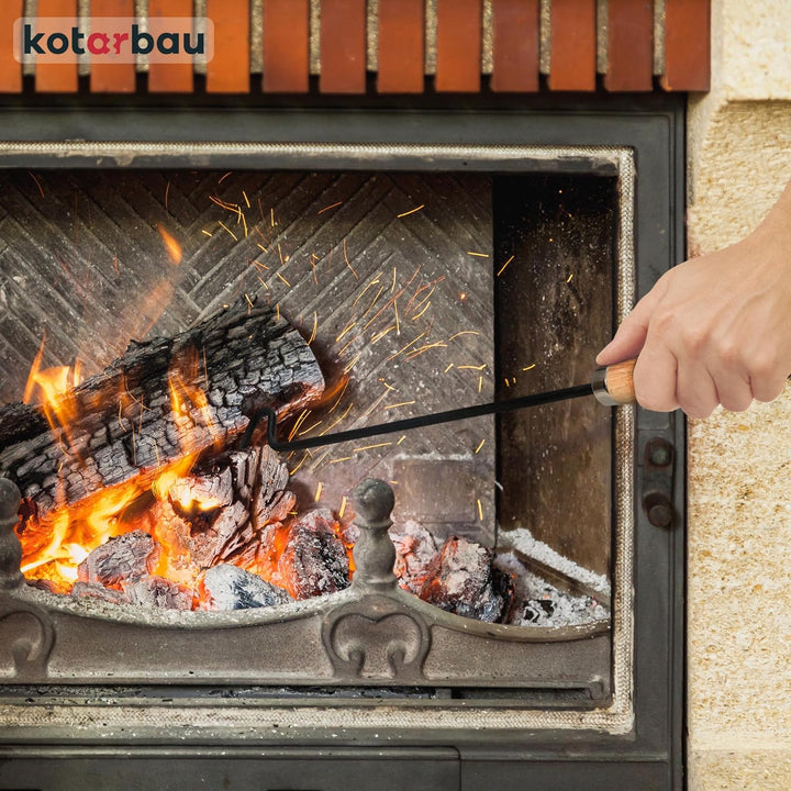 KOTARBAU® Kaminset 4tlg. Kaminbesteck Kaminzubehör mit Holzgriffe Ofenbesteck aus Stahl Besen Kehrsc