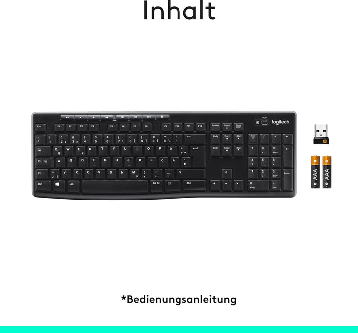 Logitech K270 Kabellose Tastatur für Windows, 2,4 GHz kabellos, Standardgrösse, Nummernblock, 8 Sond