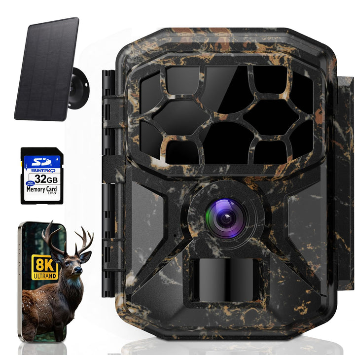 Wildkamera, 8K 60MP Solar Wildkamera mit Handyübertragung App, 7800mAh Akku, Bewegungsmelder 0,1s Au