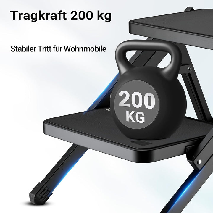 Wiltec Camping Doppeltrittstufe bis 200 kg, 2 Stufen Tritt aus Stahl, Trittleiter für Camping, Outdo