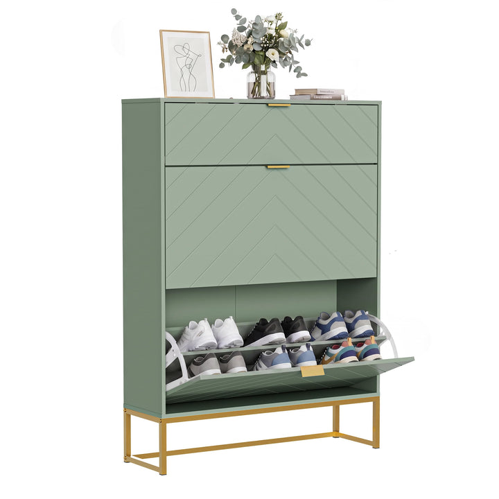UEV Schuhschrank mit 3 Klappen Schmal,Freistehendes Schuhregal mit Kippschutz, Schuhkommode mit vers
