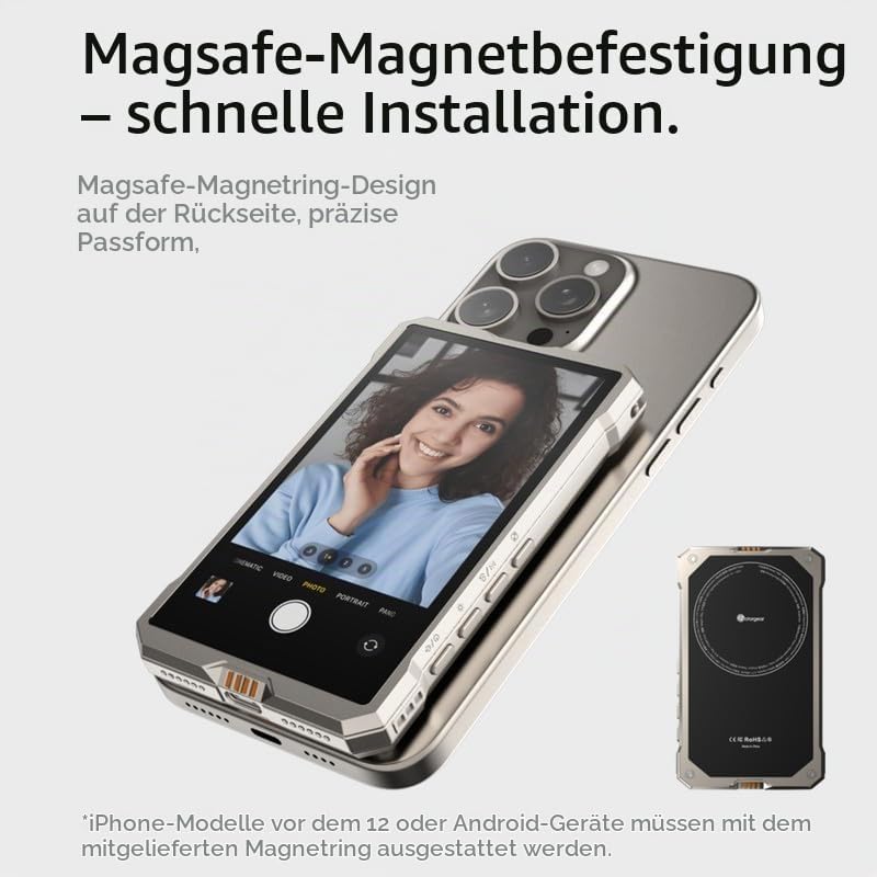 Fotorgear MS01 Selfie-Monitor-Bildschirm, kabelloses magnetisches 3,97-Zoll-Rückkamera-Display und S