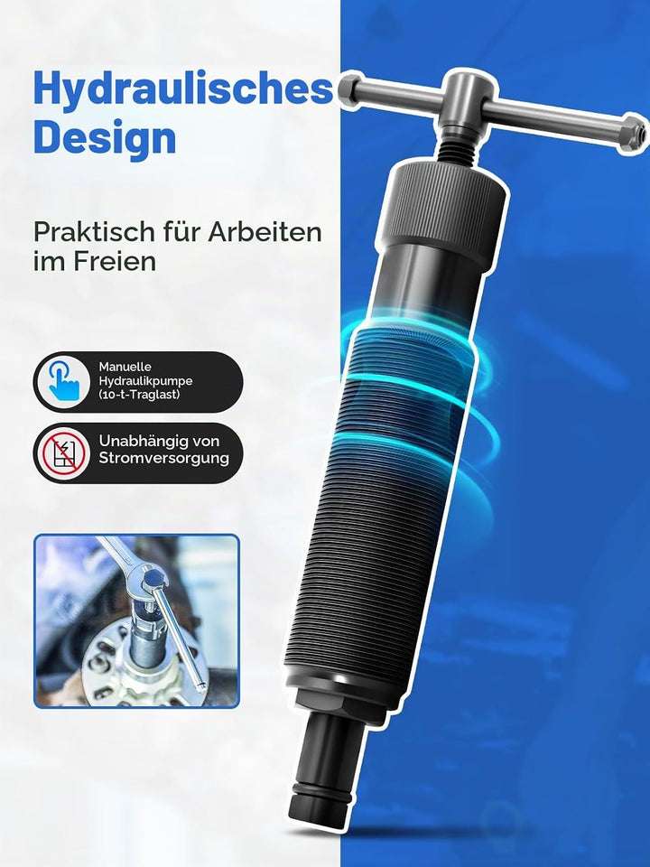 10T Hydraulischer Radnaben Abzieher Profi-Set, Universell für 4/5-Loch Felgen (96-125mm), Antriebswe