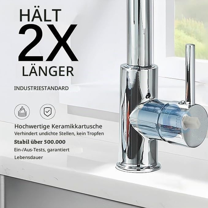 Wasserhahn Küche Ausziehbar Küchenarmatur mit Zwei Auslauf &amp; Zwei Strahlarten 360° drehbar Mischbatt
