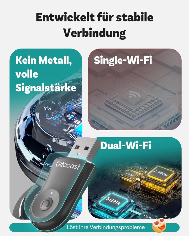 Neu 2025 Ottocast Mini Flow – Wireless CarPlay Adapter & Android Auto Adapter, 2-in-1 Dongle, Plug &