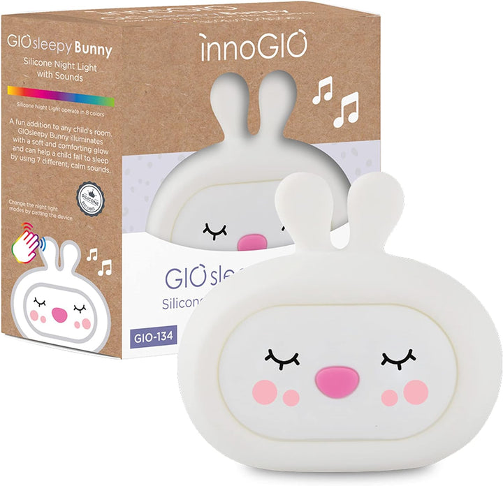 InnoGIO GIOsleepy Bunny, Nachtlicht Hase mit Musik für Kinder aus Weichem Silikon, mit 8 Farben &amp; Me
