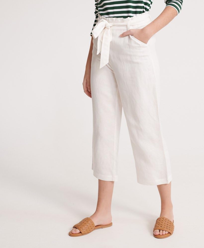Superdry Damen Eden Linen Trouser Hose, 28 Elfenbein (Chalk White Fu4)