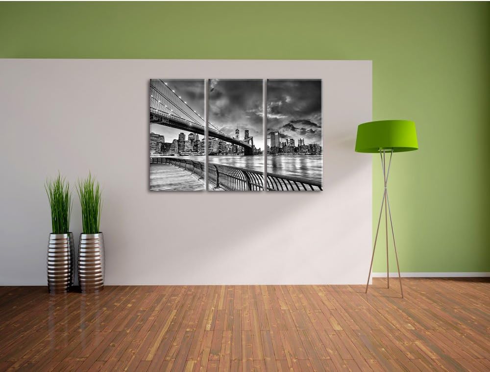Pixxprint Monocrome, Brooklyn Bridge Park New York 3-Teiler Leinwandbild 120x80 Bild auf Leinwand