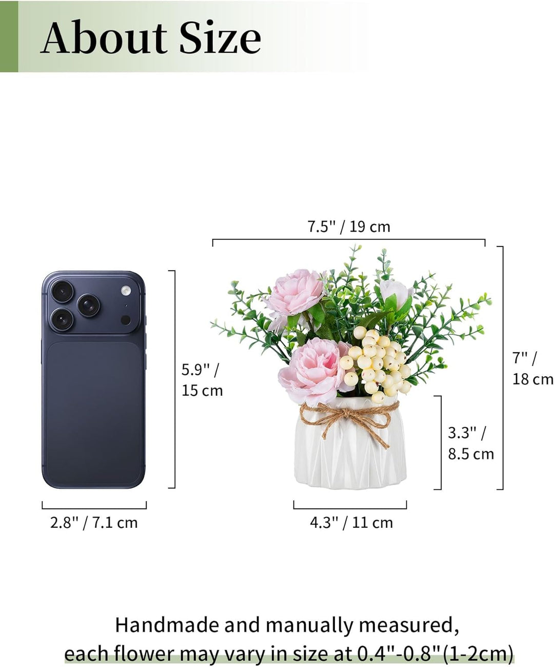 BLOSMON Kunstblumen im Topf Deko: 2 Stück Mini Rosa Künstliche Rosen Künstlich Blumen mit Vase für T