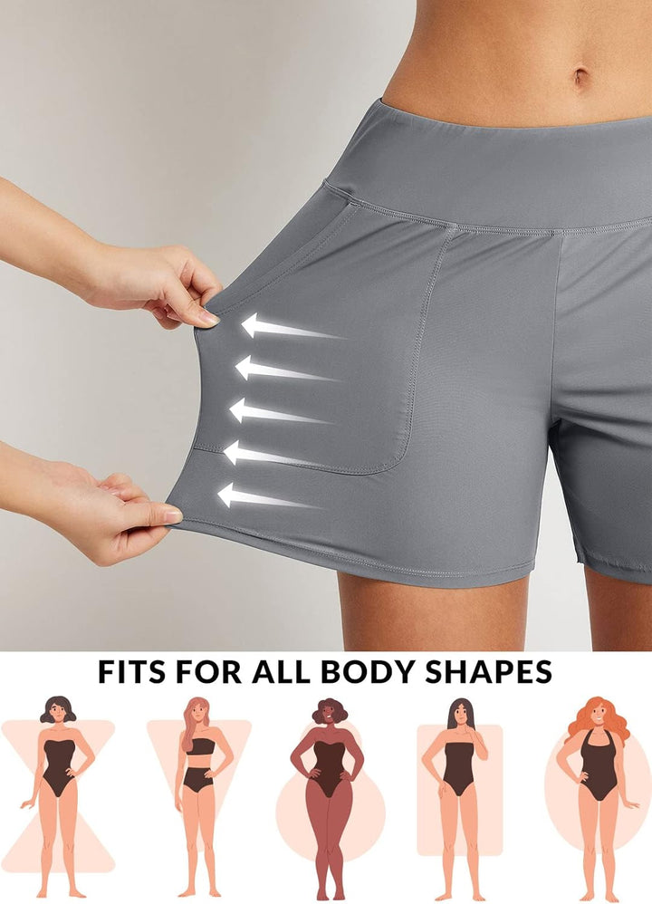 baleaf Damen Badeshorts Bauchkontrolle UPF50+ Badehose Schnell Trocknend Schwimmhose Hohe Taille Boa
