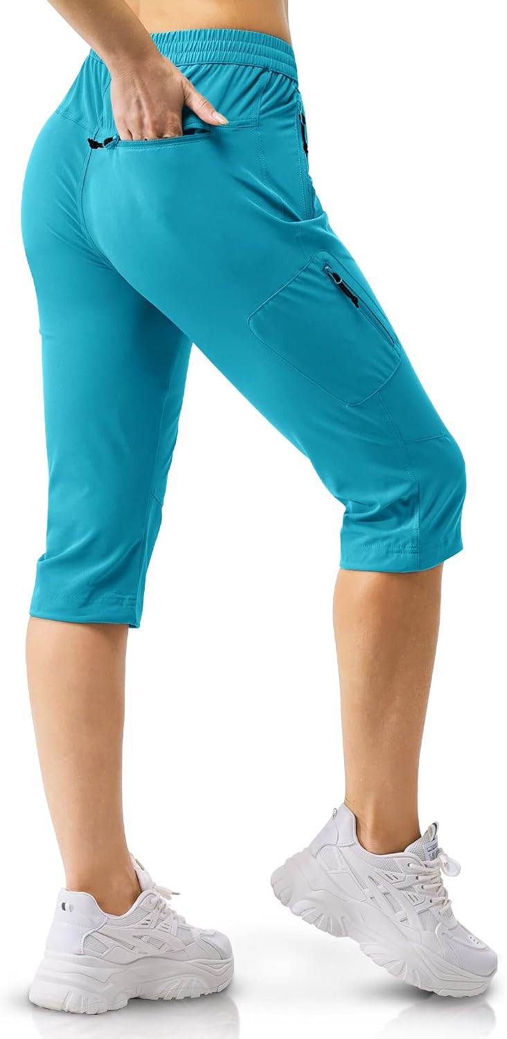 33,000ft Damen 3/4 Hose Capri Wanderhose Stretch Leichte Radhose Taschen Sommer Outdoor Golf Hose 38