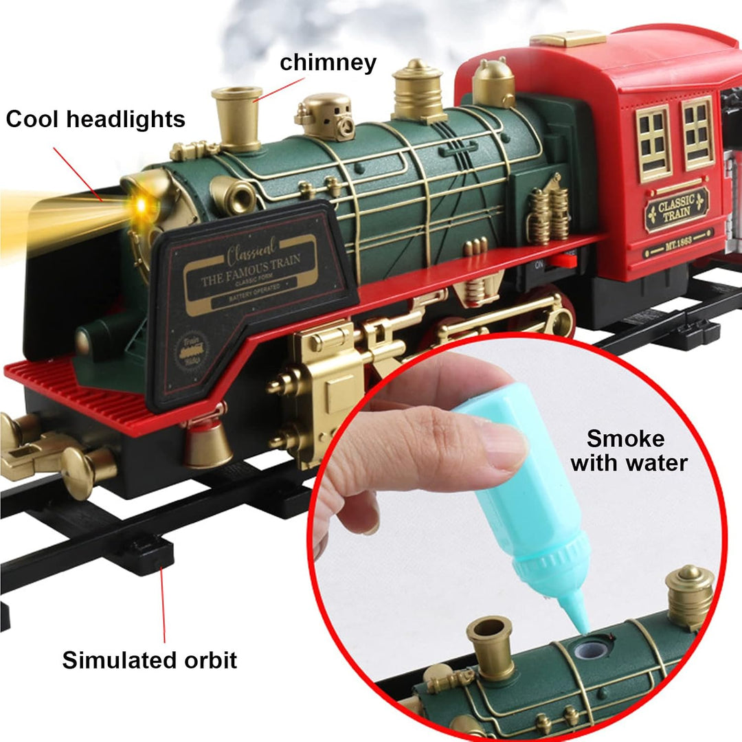 Srliya Weihnachtszug, Kinderspielzeugeisenbahnset mit Lichtern, Rauch und realistischen Geräuschen,