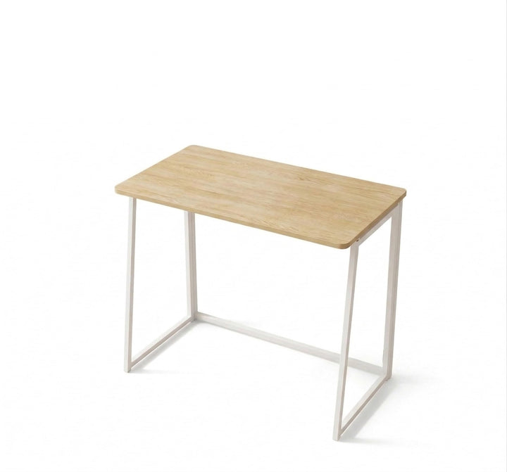 Kleiner Schreibtisch klappbar 80x40cm Hellholz, kompakter Klapptisch mit Weissem Metallrahmen, Platz