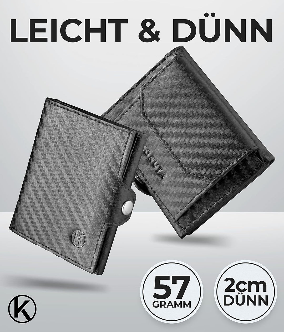 KORUTA® Slim Wallet mit XL Münzfach &amp; RFID Schutz - Kartenetui - Mini Geldbörse für Herren &amp; Damen -