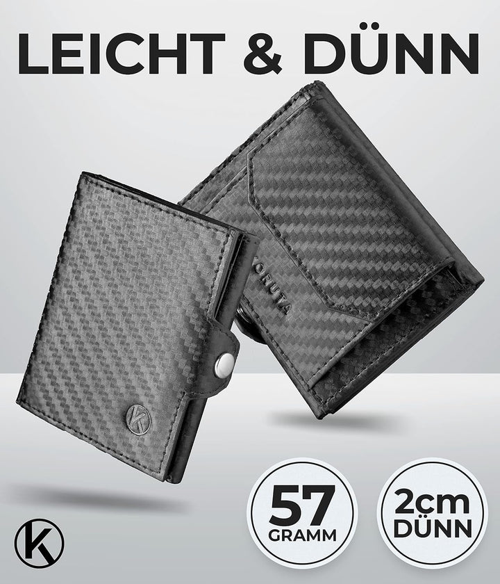 KORUTA® Slim Wallet mit XL Münzfach &amp; RFID Schutz - Kartenetui - Mini Geldbörse für Herren &amp; Damen -