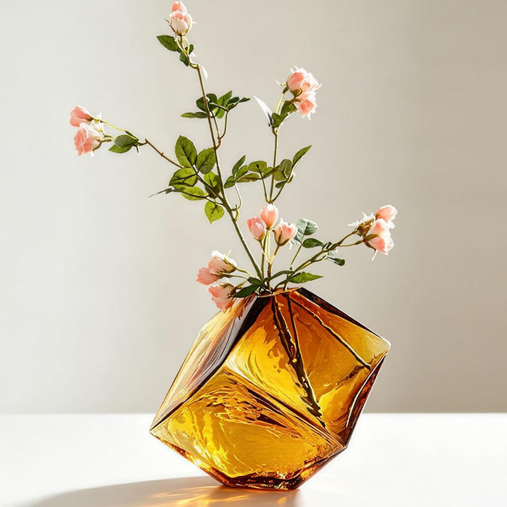 Glasvase Modern Blumenvase Handgefertigte kristallklare Schmale Vase Glas Tischdeko für Wohnzimmer S