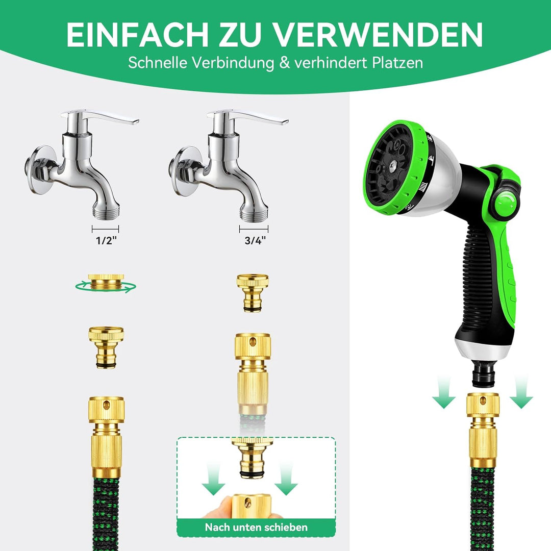 Flexibler Gartenschlauch 15m/50Ft - Ausziehbare Garten Schlauch mit 10 Funktions Düse Brause Adapter