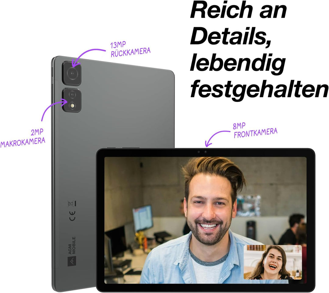 AGM Tablet 11 Zoll Android 14, 500 Nits Helles FHD+ Display (1920x1200), 8GB RAM (4+4) + 256GB ROM (