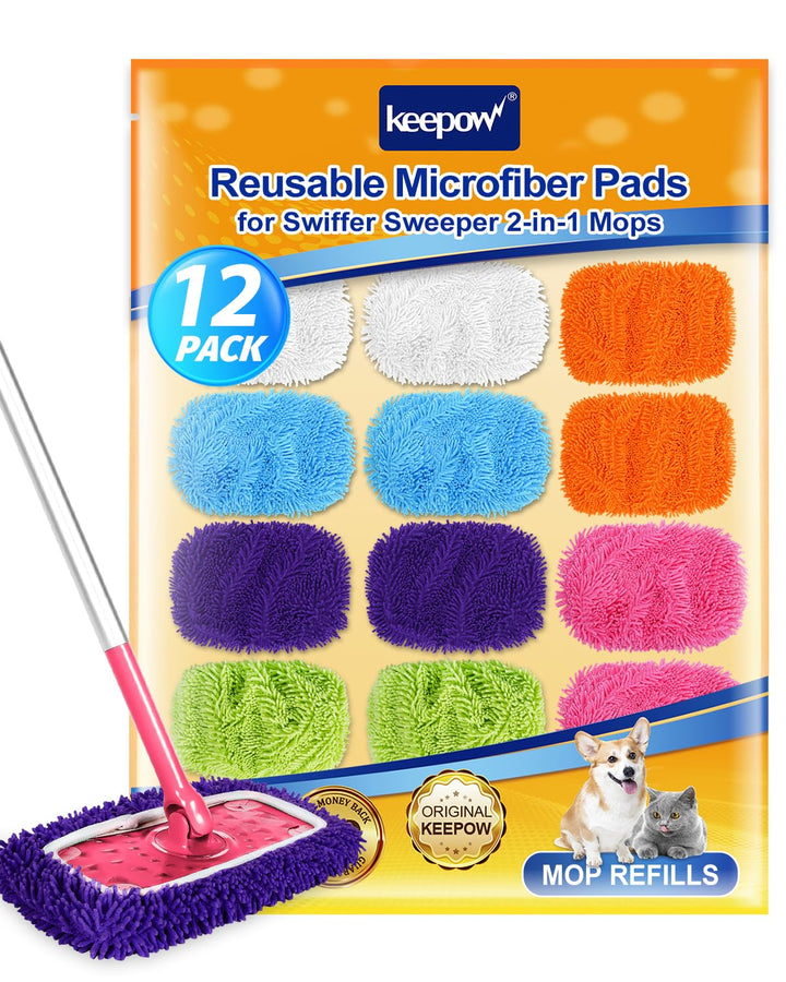 KEEPOW 12 Stück für Swiffer Feuchte Bodentücher - 6 Farben, Zoniert für den Einsatz, Chenille-Materi