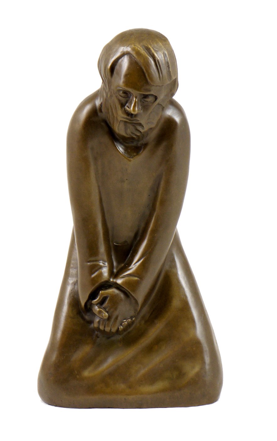 Moderne Kunst Skulptur - Bronzefigur - Der Zweifler (1931) - signiert - Ernst Barlach Figur - Güstro