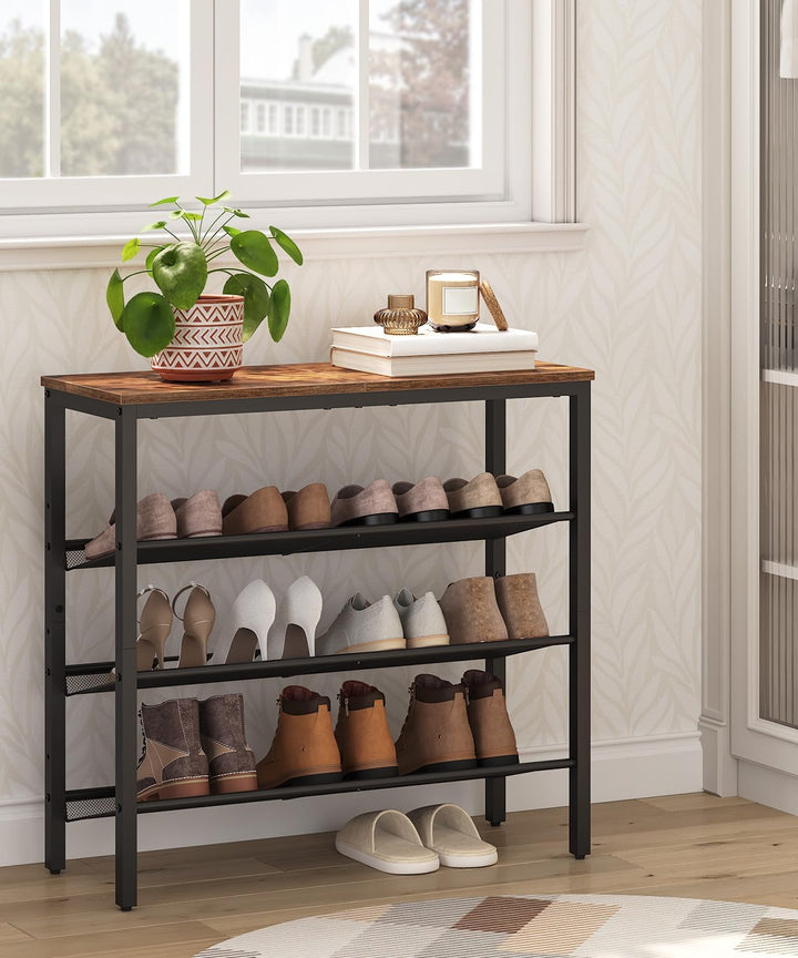 HOOBRO Schuhregal, 4 Schuhablage, Schuhschrank, verstellbares Metallgitterregal, Geräumige Oberseite