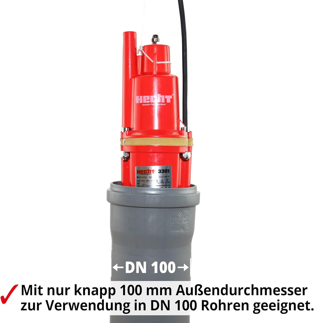 HECHT Tiefbrunnenpumpe – 260 Watt / 230v -240 v – 70 m Förderhöhe – 1400 l/h Fördermenge Wasser – Me