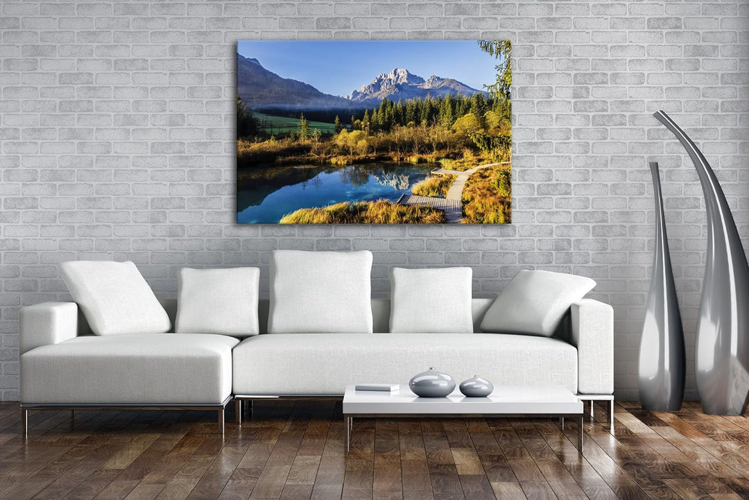 deyoli stiller See im Tal Format: 60x40 als Leinwand, Motiv fertig gerahmt auf Echtholzrahmen, Hochw
