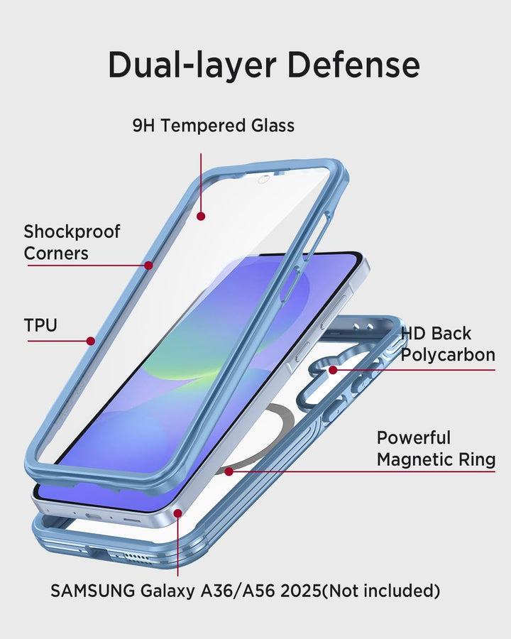 Miimall Panzer Hülle für Samsung A36 / A56 5G Handyhülle mit Displayschutz Glas, Kompatibel für MagS