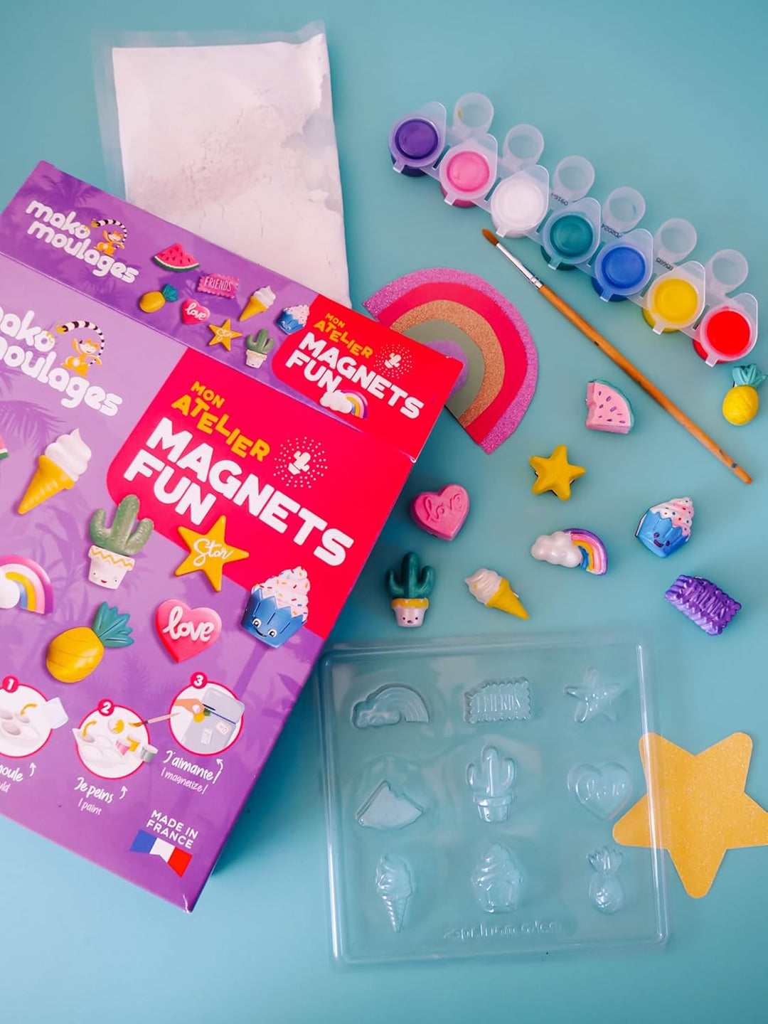 Mako moulages – Mon Atelier Magnets Fun – kreatives Freizeitset – Gips und Farbe – 9 Kunststoffabdrü