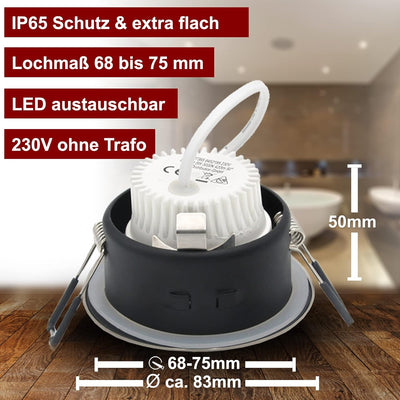 trendlights24 Nautic Decken Einbaustrahler rund IP65-5er Set ultra flach 50 mm LED Spots 5W 230V War