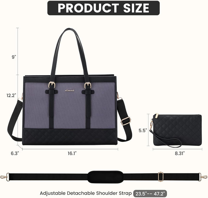 LOVEVOOK Handtasche Damen aus Leder & Canvas, Laptoptasche 15,6 Zoll, Lehrertasche Aktentasche gross