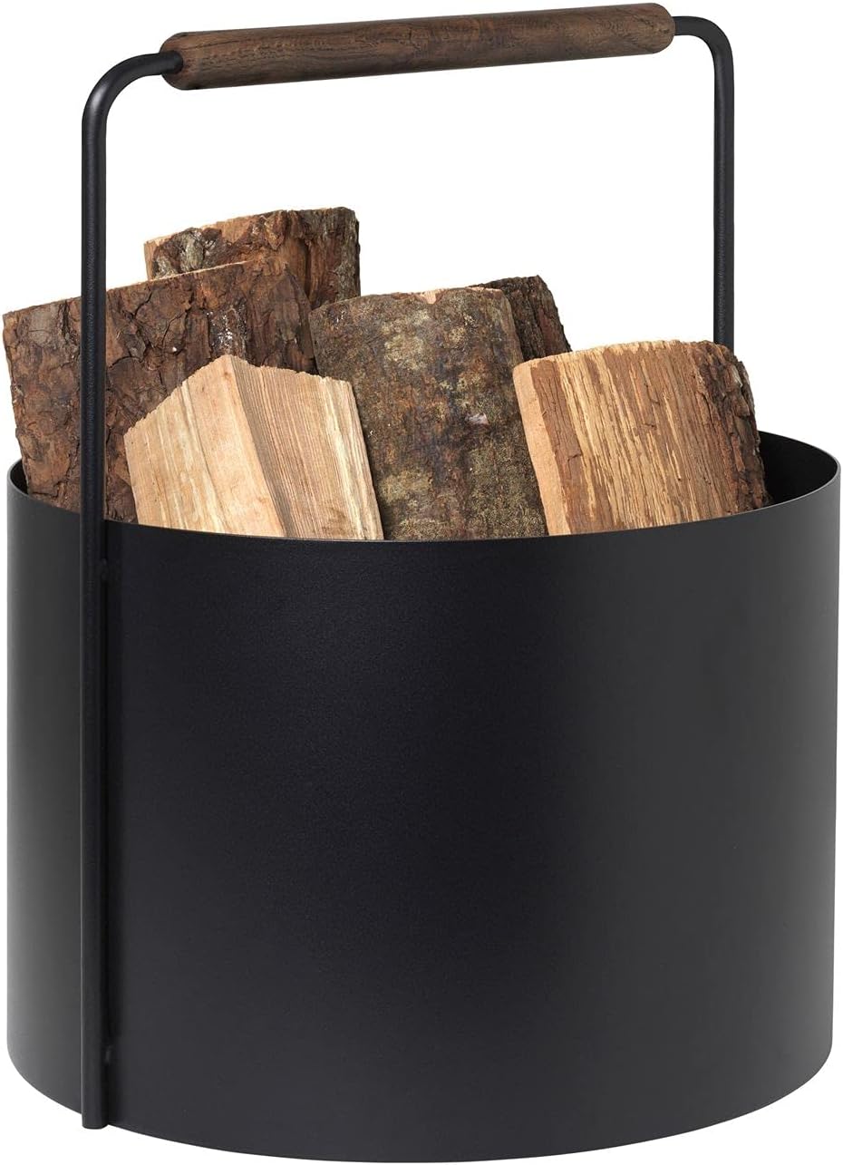 blomus Holzkorb ASHI | Feuerholzkorb mit Griff in Braun | 37L x 35B x 45H cm | Karminkorb aus pulver