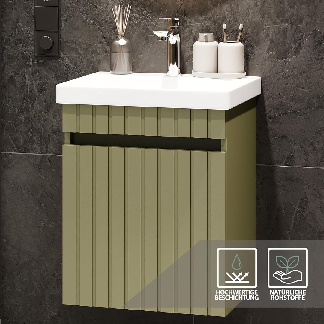 Planetmöbel Cosmia Badmöbel Set Waschbecken mit Unterschrank 50 x 60 x 35 cm Mint Grün, Badezimmer S
