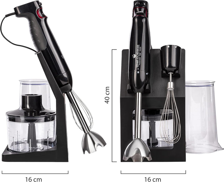 KeMar Stabmixer (1.000 Watt, Schwarz) Titan Klinge & Aufbewahrungsständer, Handstabmixer, Pürierstab