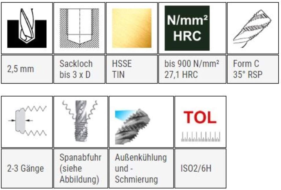 Baer Maschinengewindebohrer M3 Gewindebohrer HSSE TIN 35° RSP - Gewindeschneider M 3 x 0,5 - DIN 371