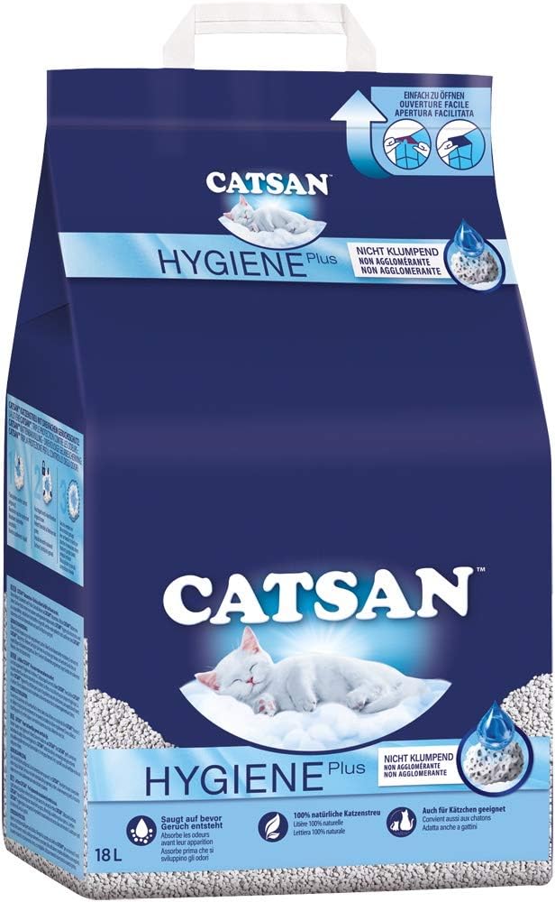 Catsan Hygiene Plus – Weisse Hygienestreu mit Extra-Mineralschutz – 1 x 18 Liter, 18 L