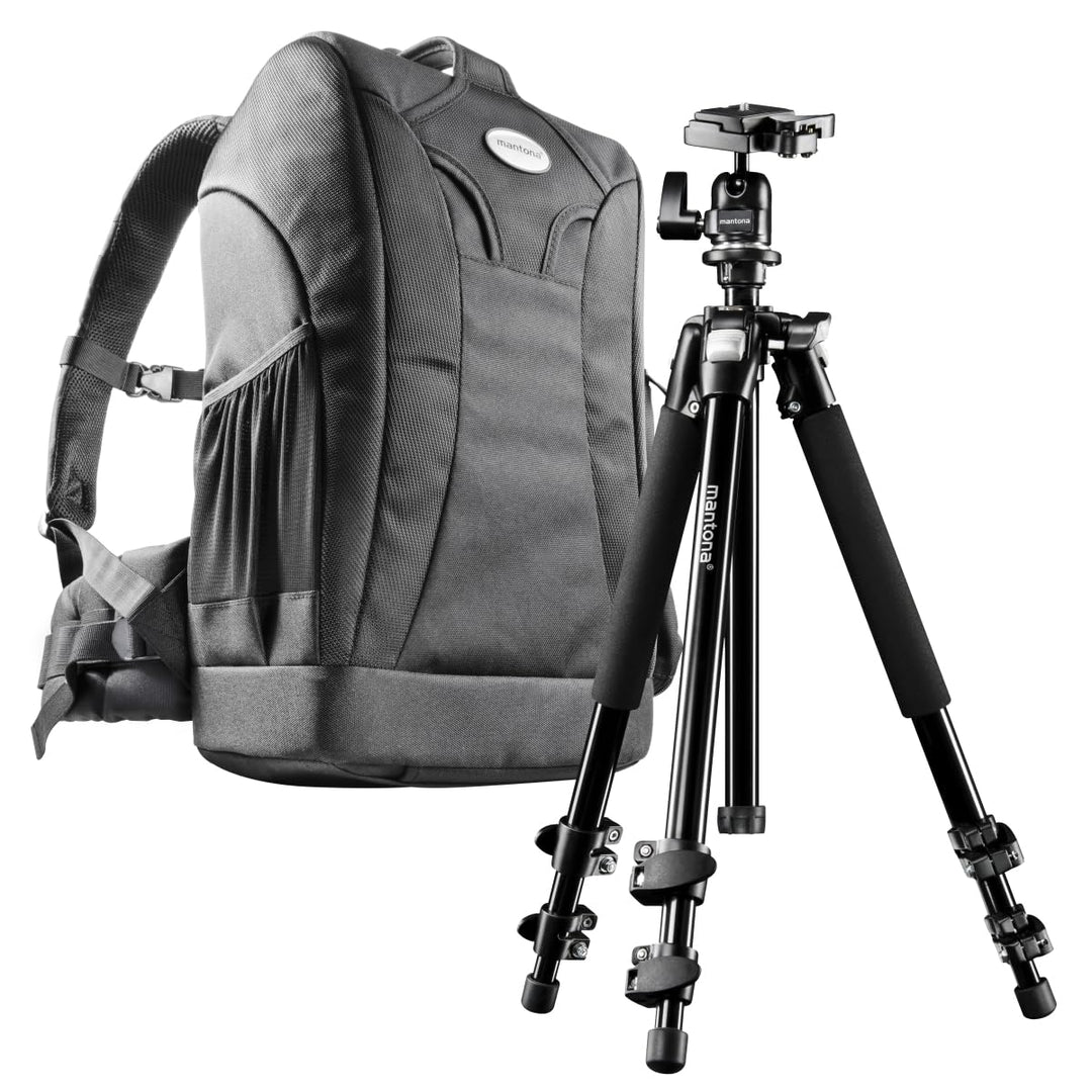 Mantona Scout Trekking 2 in 1 Set (inkl. Trekking Fotorucksack und Kamerastativ Scout 142 cm, geeign