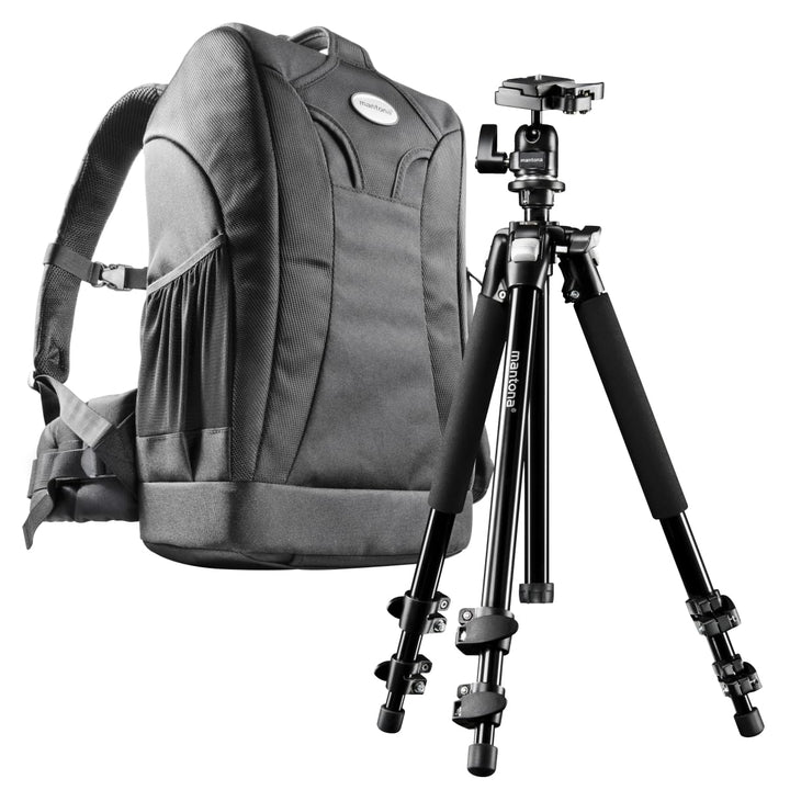 Mantona Scout Trekking 2 in 1 Set (inkl. Trekking Fotorucksack und Kamerastativ Scout 142 cm, geeign